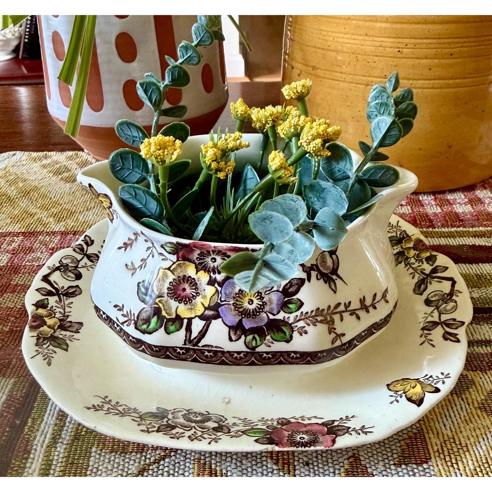 Vintage Alfred Meakin Medway Decor Gravy Boat with Underplate